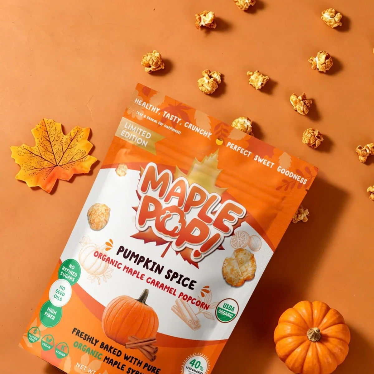 Pumpkin Spice Organic Maple Caramel Popcorn (3.6oz Bag)