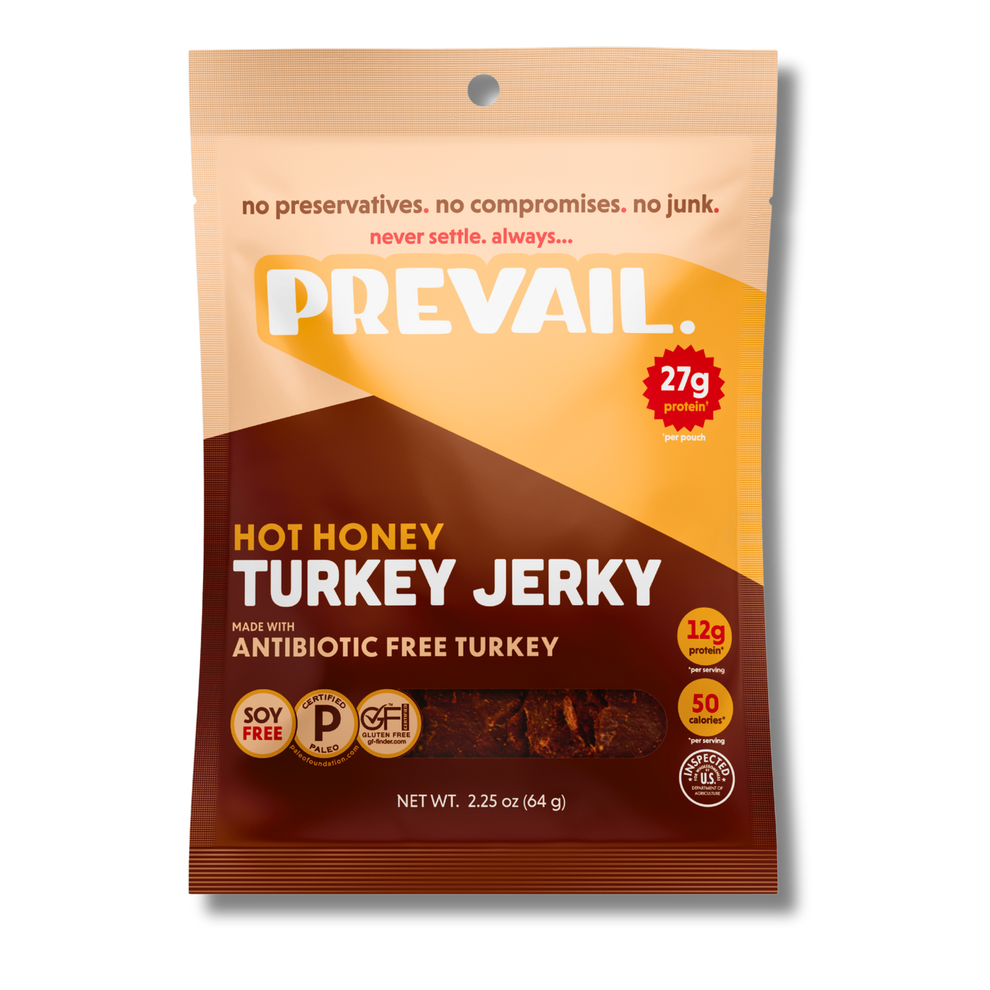 Prevail Hot Honey Turkey Jerky (2.25oz Bag)