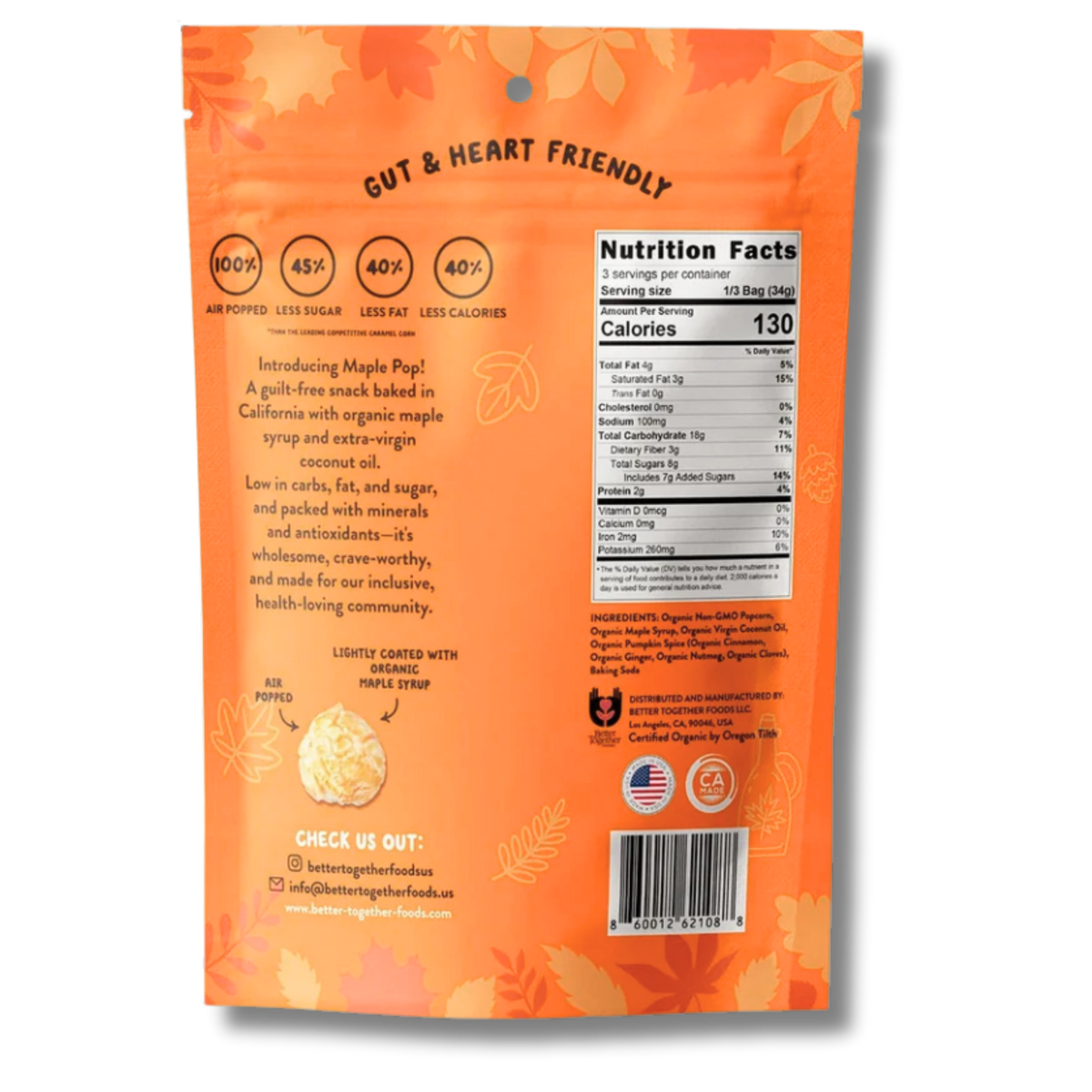 Pumpkin Spice Organic Maple Caramel Popcorn (3.6oz Bag)
