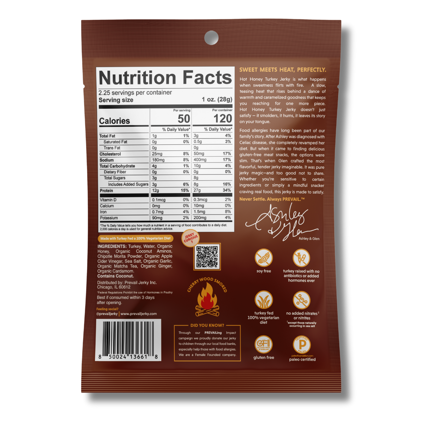 Prevail Hot Honey Turkey Jerky (2.25oz Bag)