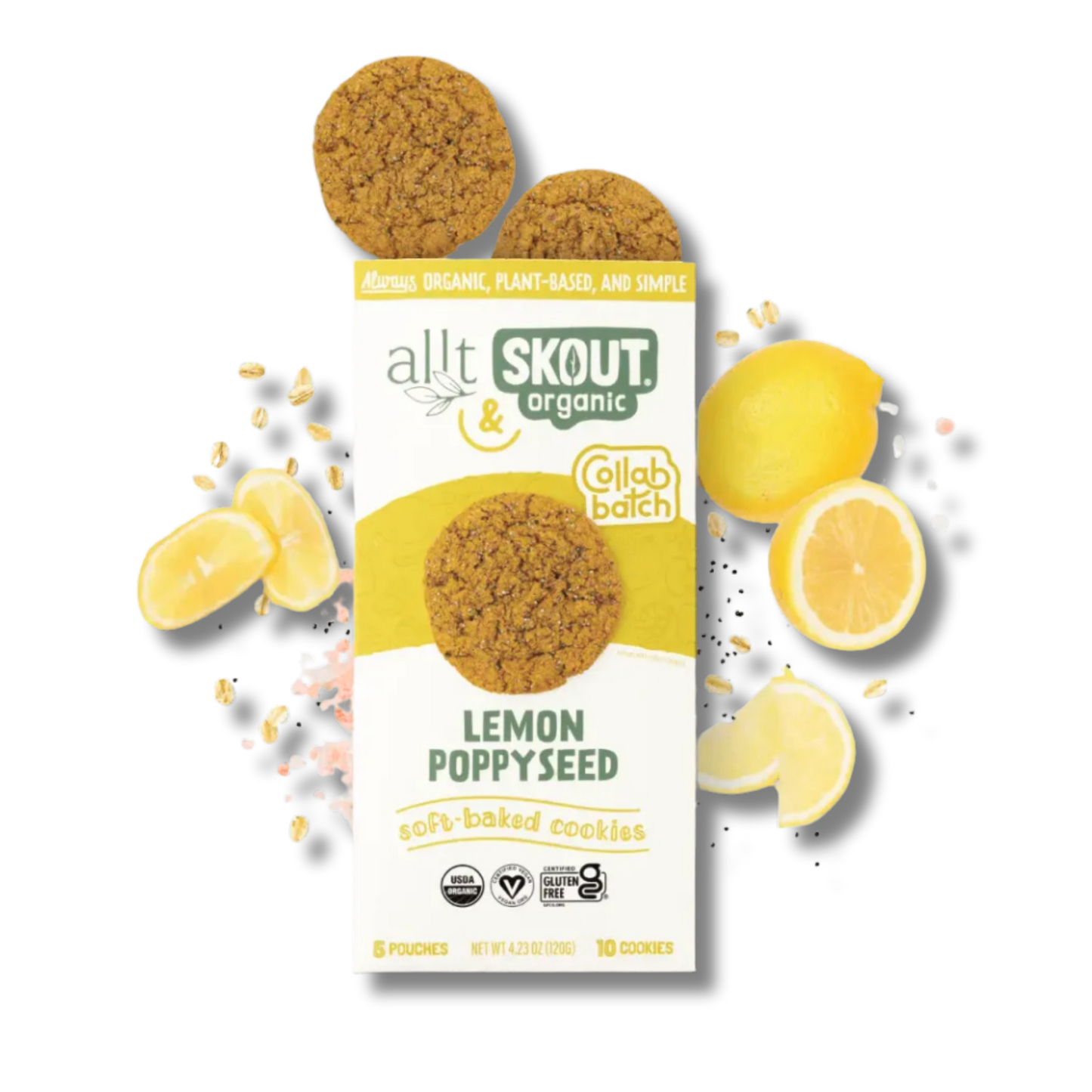 Skout Organic Lemon Poppyseed Soft Baked Cookies (Box of 10 Cookies, 12g Each)