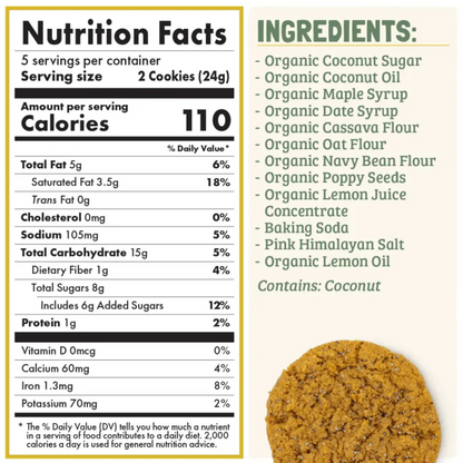 Skout Organic Lemon Poppyseed Soft Baked Cookies (Box of 10 Cookies, 12g Each)