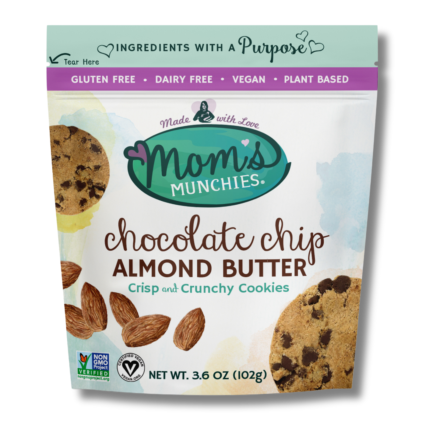 Mom's Munchies Chocolate Chip Almond Butter Cookies (3.6oz Bag)