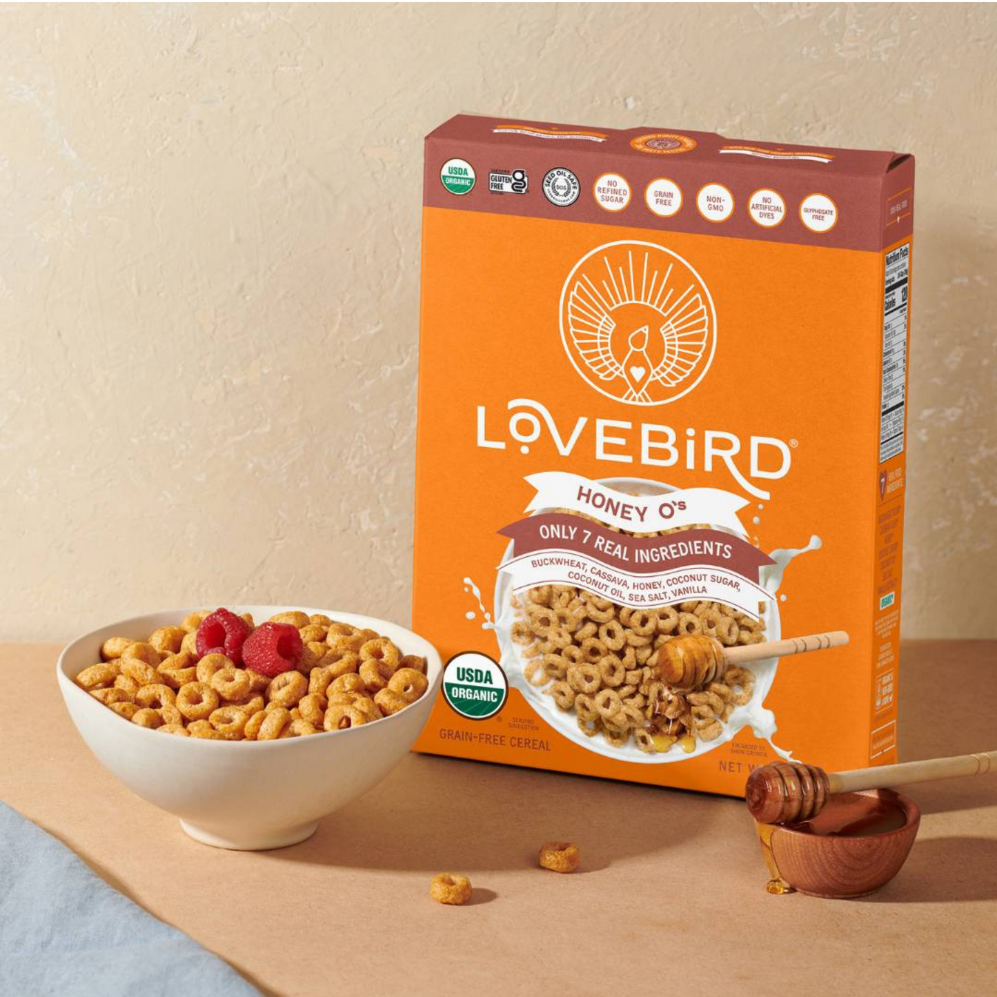Lovebird Honey O's Cereal (7oz Box)