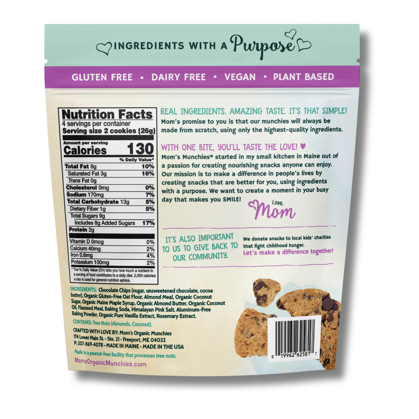 Mom's Munchies Chocolate Chip Almond Butter Cookies (3.6oz Bag)