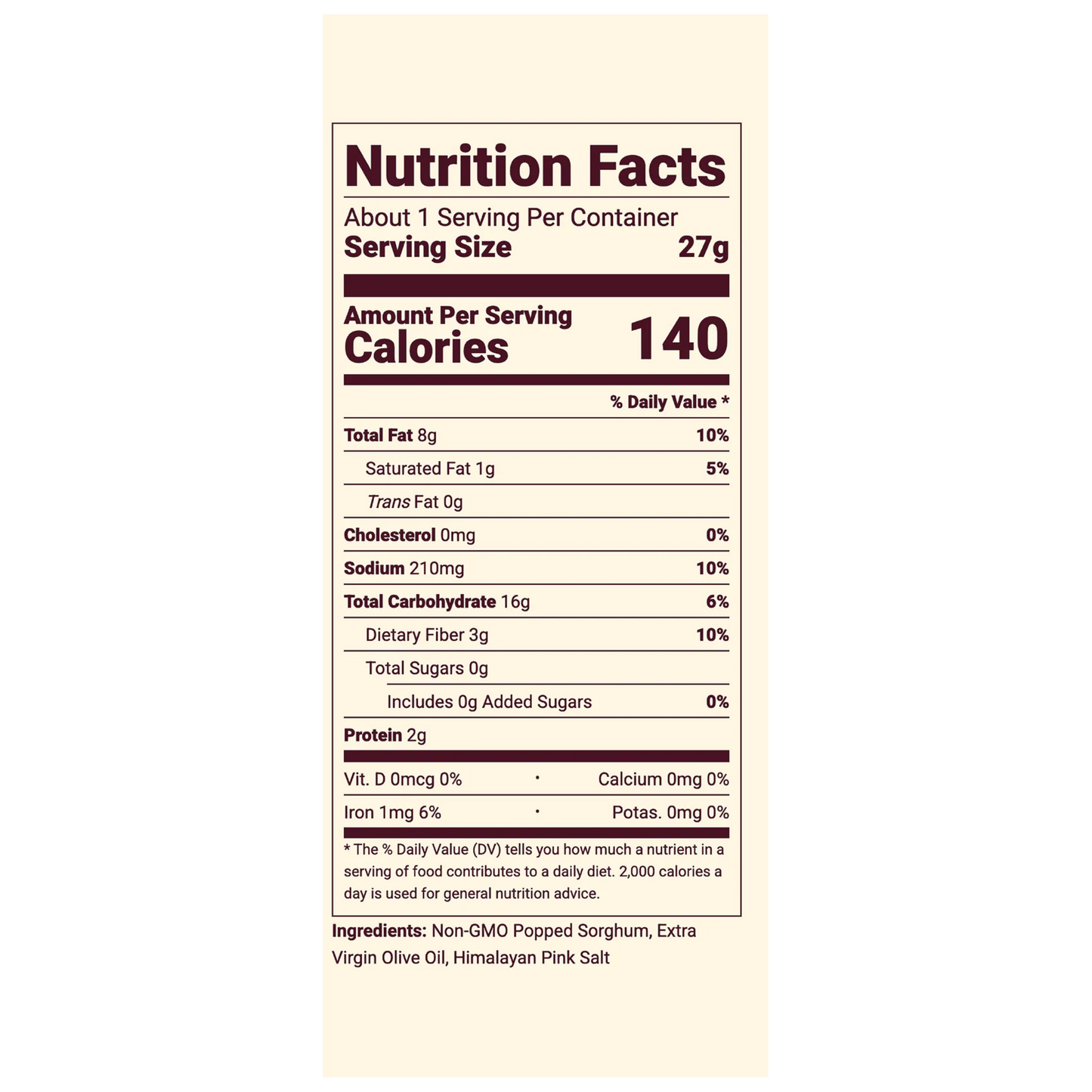 Cob Foods Olive Oil Pink Salt Popped Sorghum (1oz Bag)