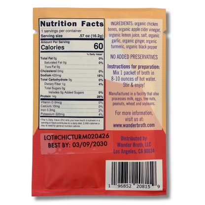 Wander Broth Organic Pasture-Raised Turmeric Ginger Chicken Bone Broth