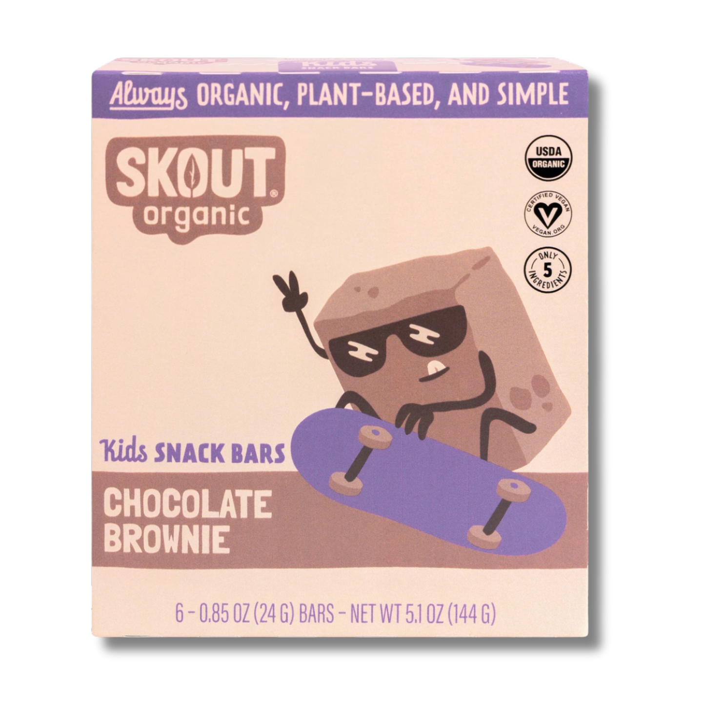 Skout Organic Chocolate Brownie Kids Bars (Box of 6, 24g Each)