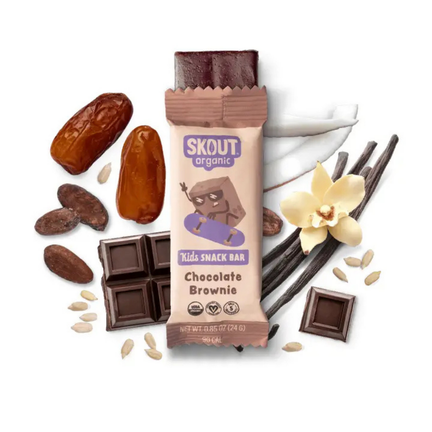 Skout Organic Chocolate Brownie Kids Bars (Box of 6, 24g Each)