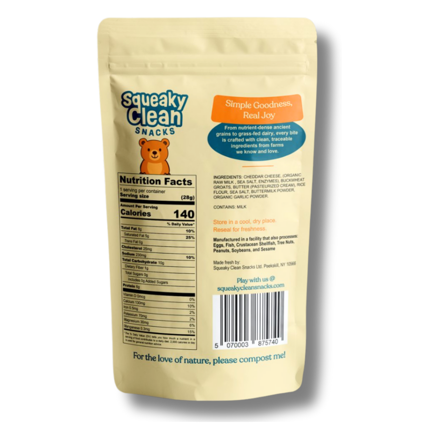 Squeaky Clean Snacks Gluten-Free Cheddar Crackers (1oz Bag)