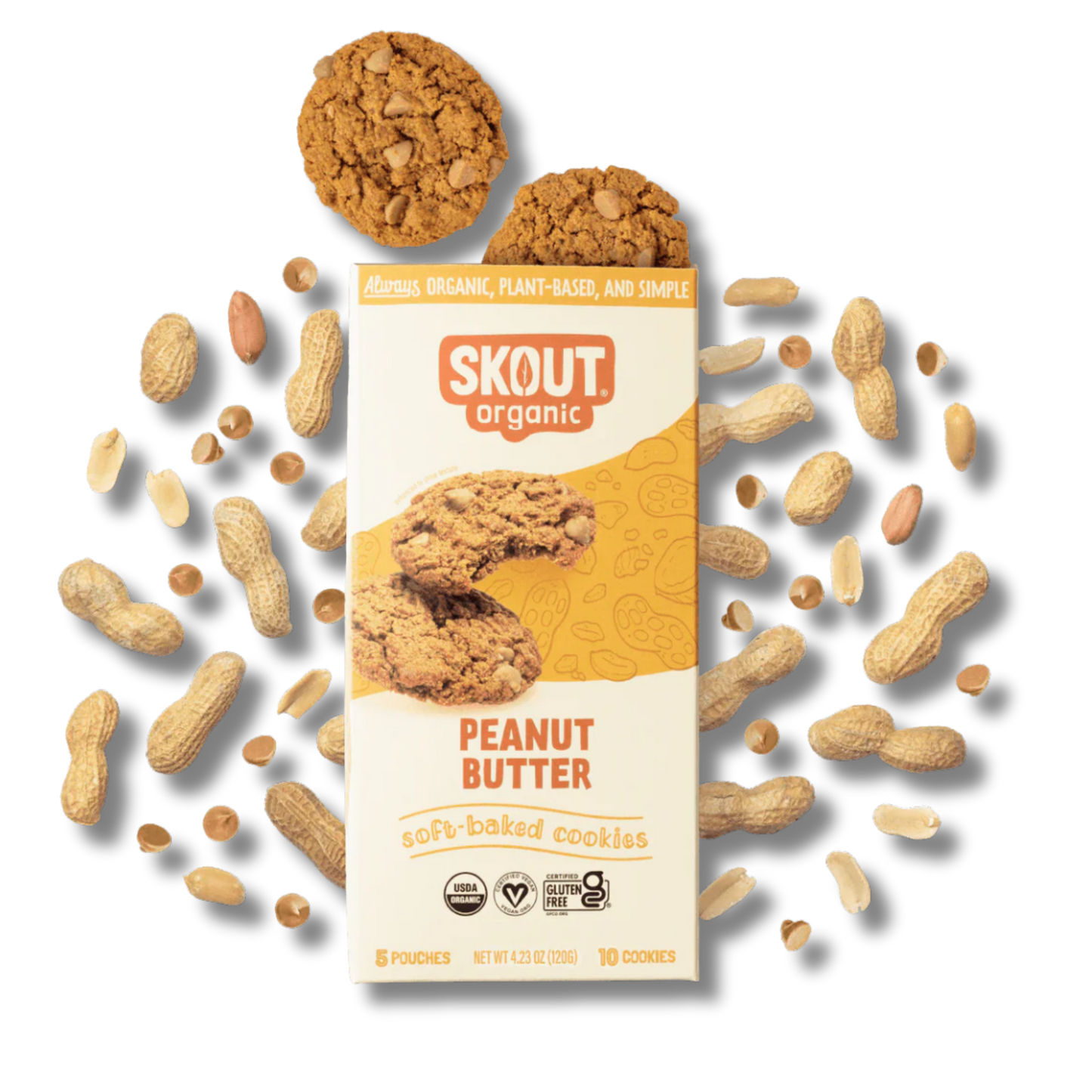 Skout Organic Peanut Butter Soft Baked Cookies (Box of 10 Cookies, 12g Each)