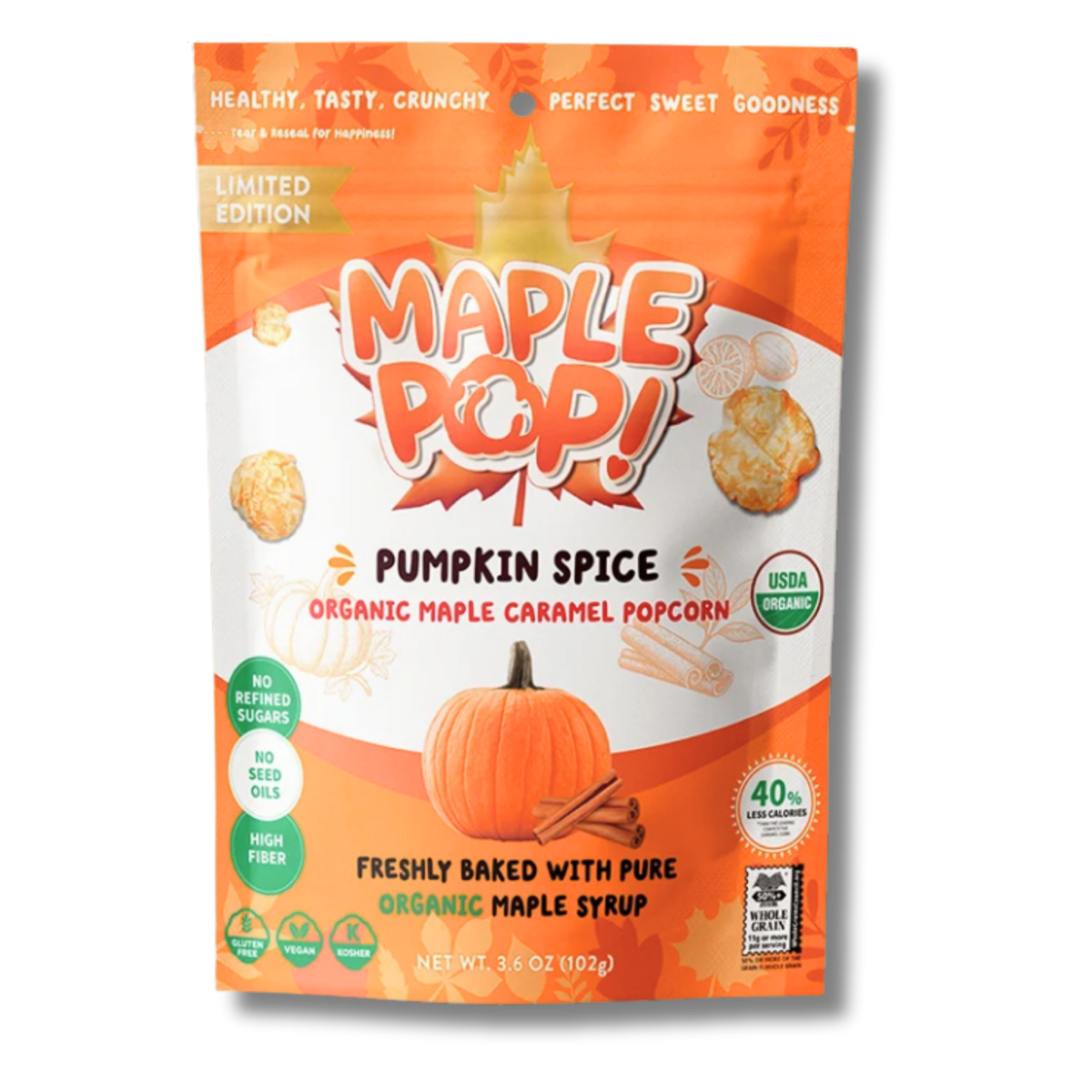 Pumpkin Spice Organic Maple Caramel Popcorn (3.6oz Bag)
