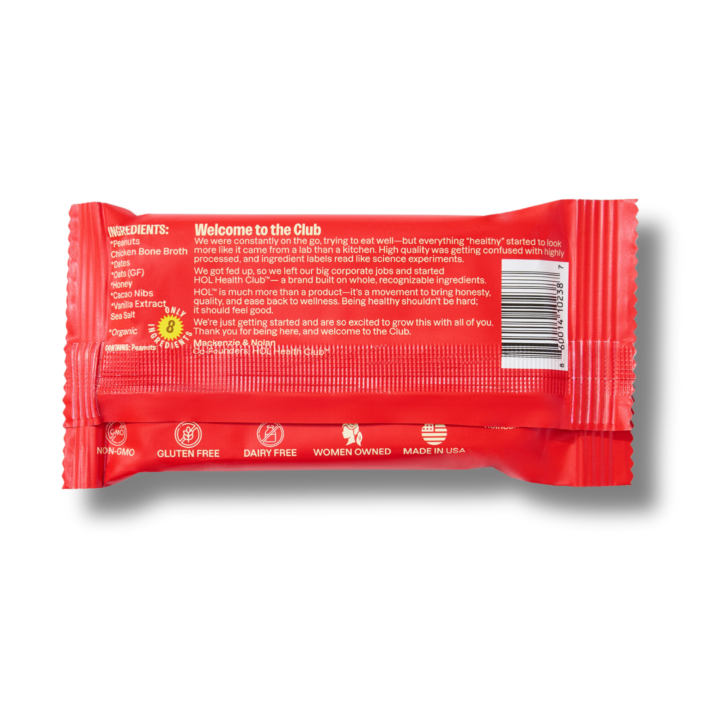 HOL Health Club Peanut Butter Cacao Bone Broth Protein Bar (2.4oz Bar)