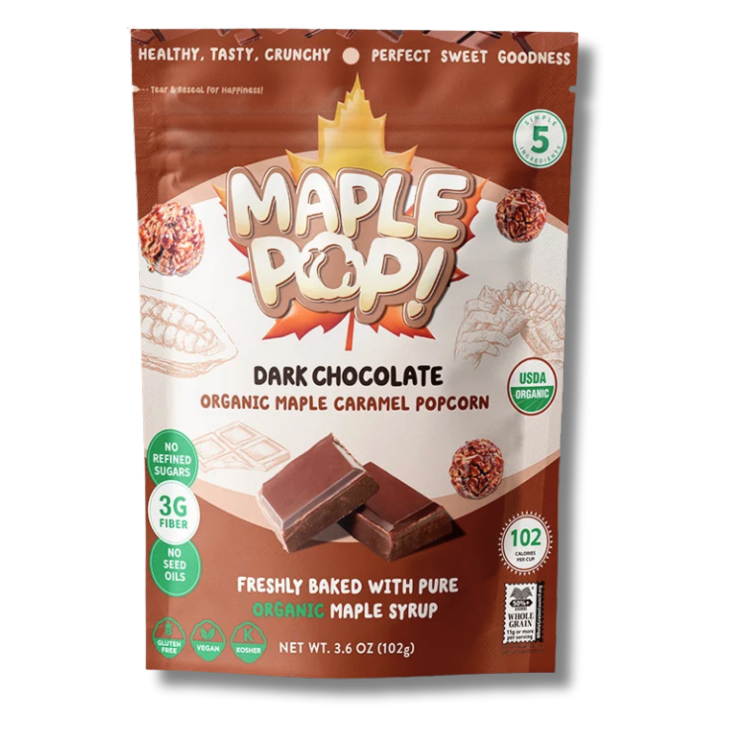 Dark Chocolate Organic Maple Caramel Popcorn (3.6oz Bag)
